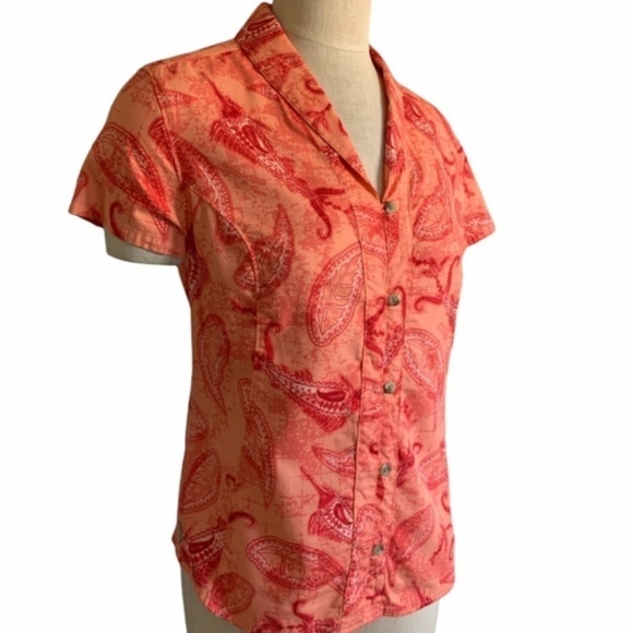 Columbia PFG Women Pink & Orange Short Sleeve Sz M Button Up Outdoor Shirt #232D - Picture 3 of 7